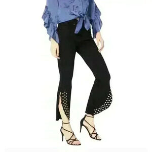 NWT Misa Los Angeles Black Studded Super Star Crop Flare Jeans. Size 31
